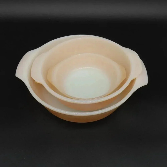 Vintage Anchor Hocking Fire King Peach Luster Casserole Dish Set of 3 - Picture 1 of 14